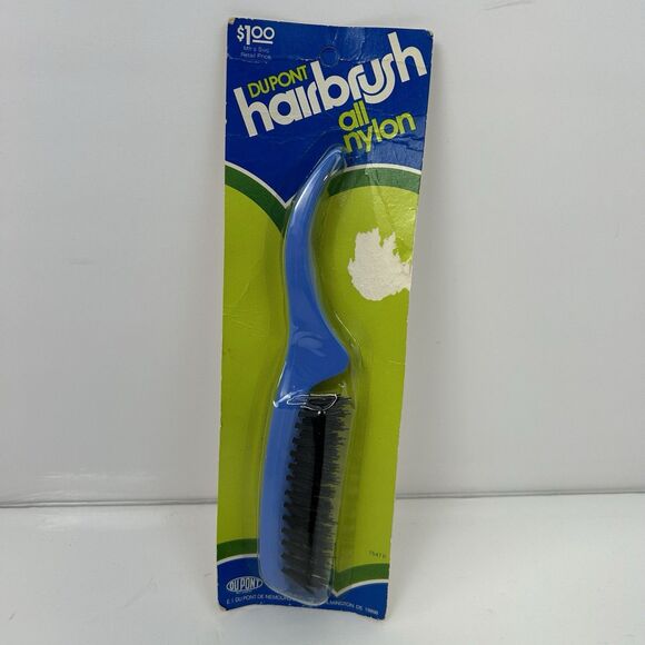 Vintage Dupont Nylon Hair Brush NOS 70s 80s Blue Black Bristles #1547P Original - Picture 1 of 8